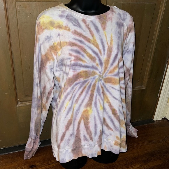 Lucky Brand Brown Gold Tan Neutral Tie Dye Long Sleeve Crewneck Pullover Size L - Picture 3 of 10